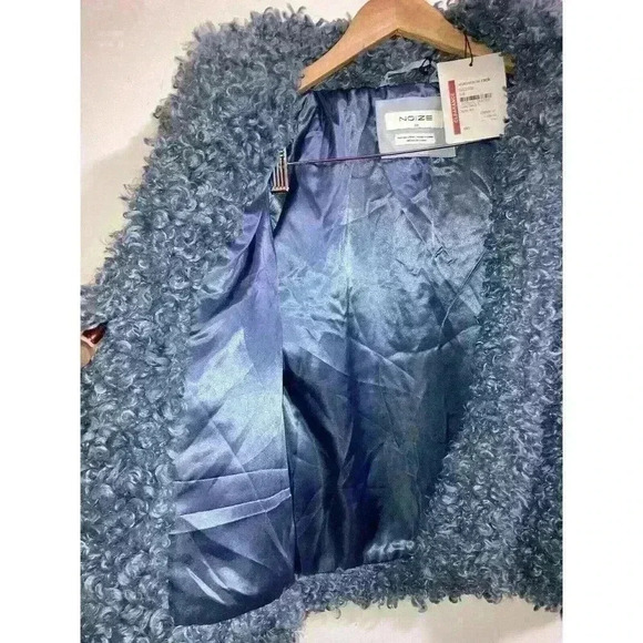 NOIZE Kelly Faux Fur Jacket Blue Cozy Collared Teddy Jacket Size S - Picture 7 of 12